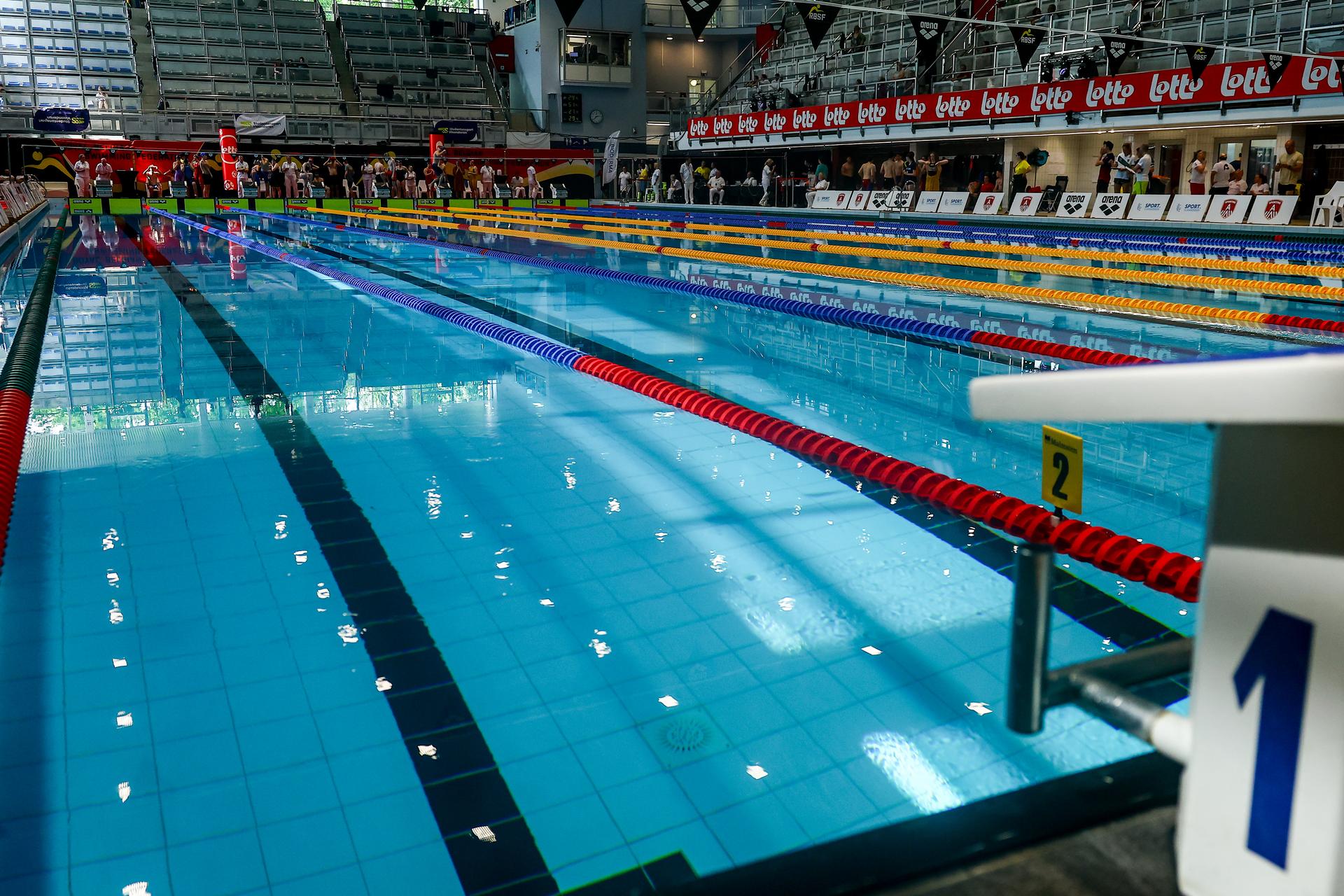 illustration picture shows the Wezenberg swimming pool pictured during the Open Belgian Swimming Championships 2025 (25-27/04), in Antwerp, on Friday 25 April 2025. BELGA PHOTO DAVID PINTENS