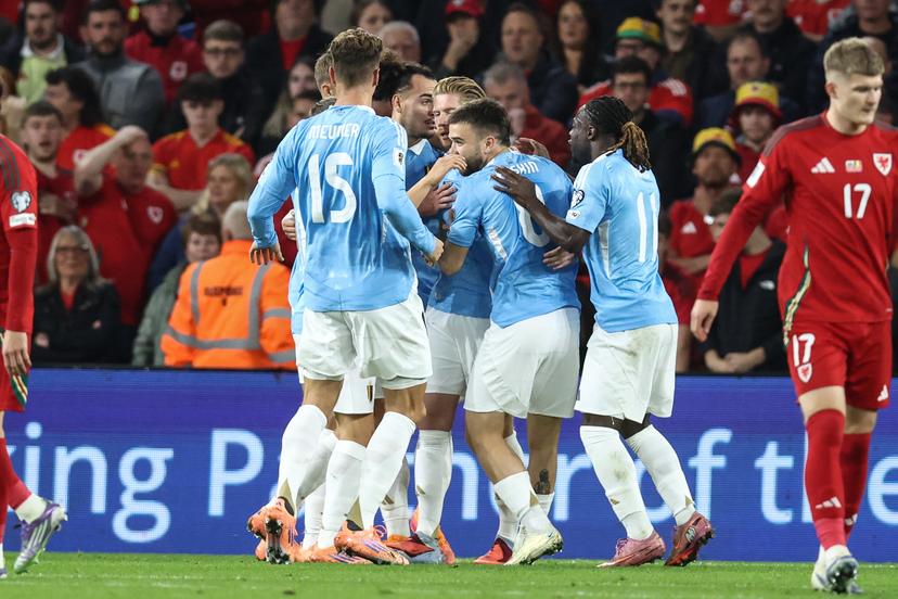 Belgium's Kevin De Bruyne celebrates after scoring during a soccer game between Wales and Belgian national team Red Devils, in Cardiff, Wales on Sunday 12 October 2025, qualifier 6/8 for the 2026 FIFA World Cup. BELGA PHOTO BRUNO FAHY