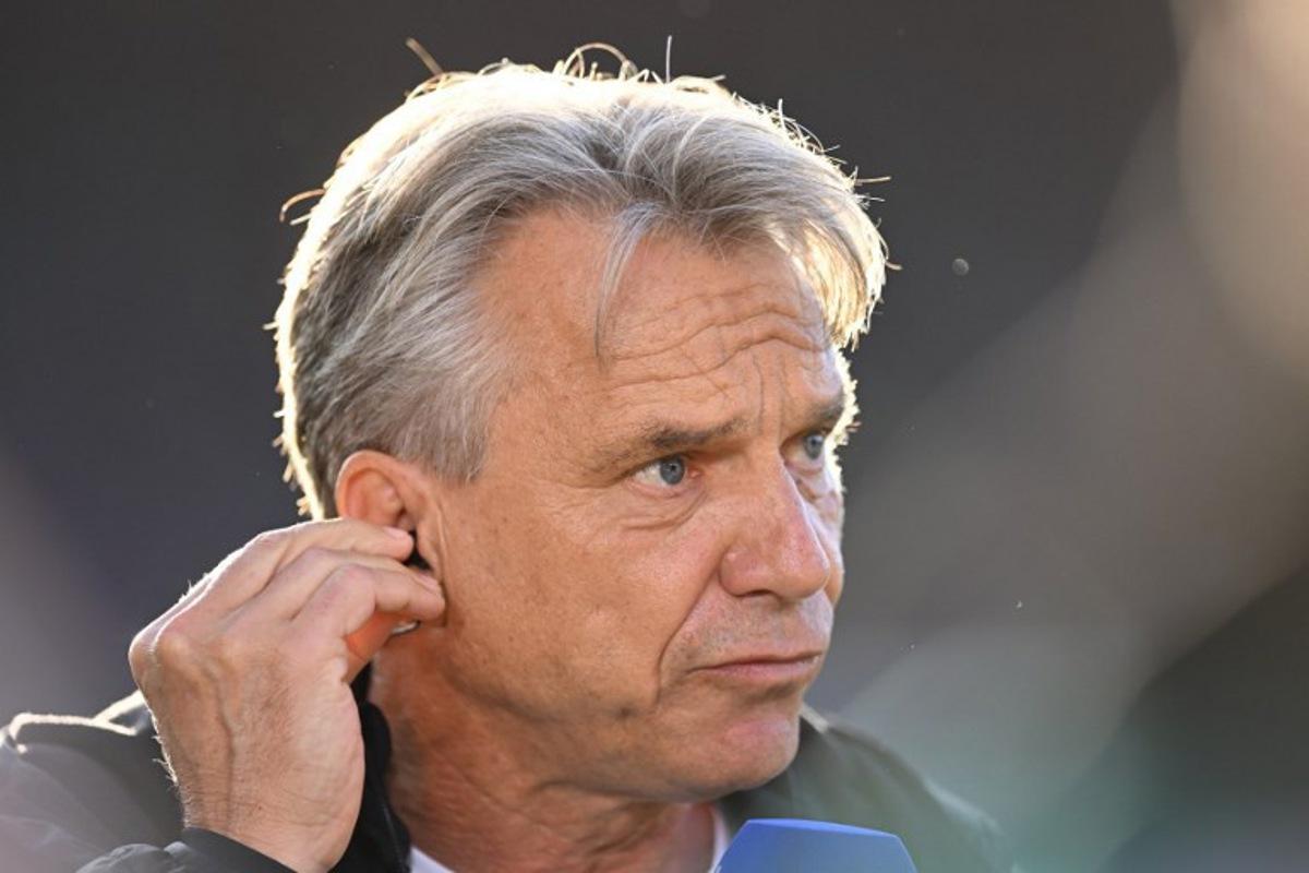 Elversberg's German head coach Horst Steffen gives an interview ahead the German Bundesliga relegation first-leg football match  between FC Heidenheim and SV Elversberg in Heidenheim on May 22, 2025.  THOMAS KIENZLE / AFP