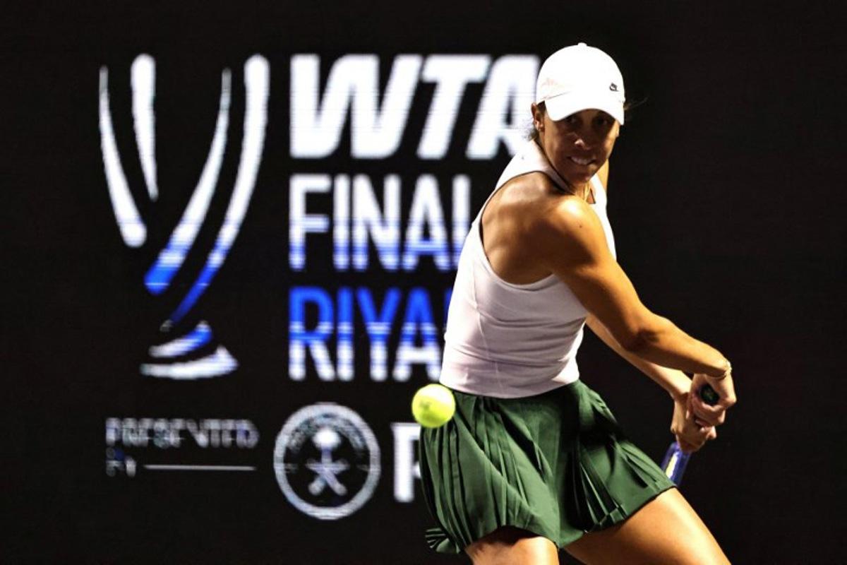 US' Madison Keys returns the ball to US' Amanda Anisimova during their tennis match at the WTA Finals in Riyadh on November 3, 2025.  Fayez NURELDINE / AFP