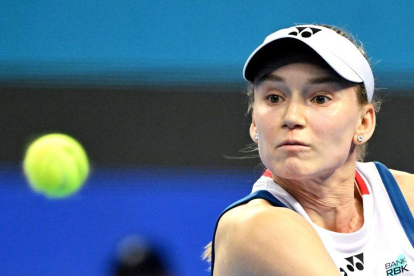 Kazakhstan's Elena Rybakina hits a return to Armenia's Alina Charaeva during their women's singles match at the China Open tennis tournament in Beijing on October 3, 2026.  GREG BAKER / AFP