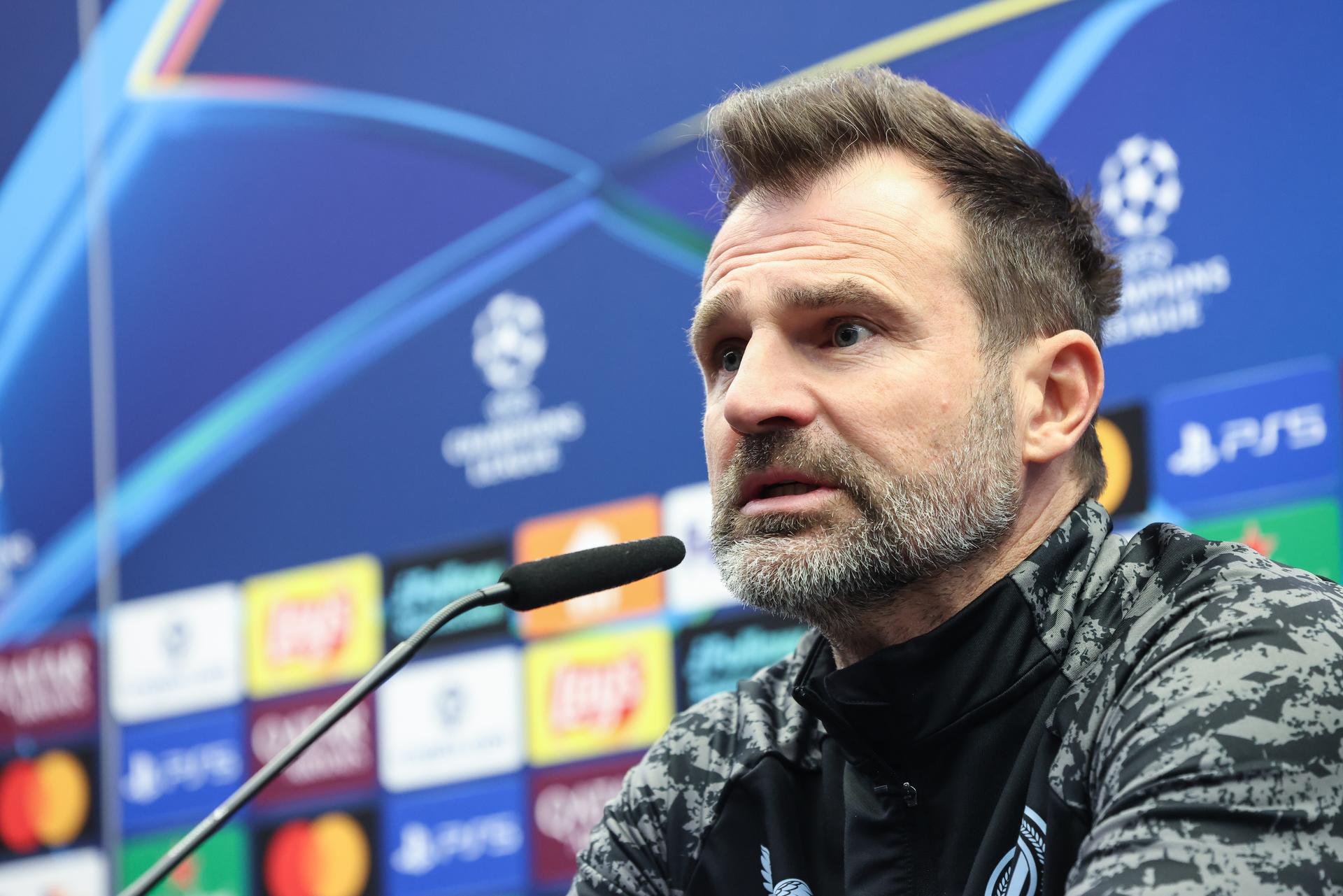 Club's head coach Ivan Leko pictured during a press conference of Belgian soccer team Club Brugge, in Brugge, on Tuesday 17 February 2026. Tomorrow, Club Brugge will play against Spanish team Atletico Madrid, a first leg game in the Knockout phase play-offs of the UEFA Champions League tournament. BELGA PHOTO BRUNO FAHY