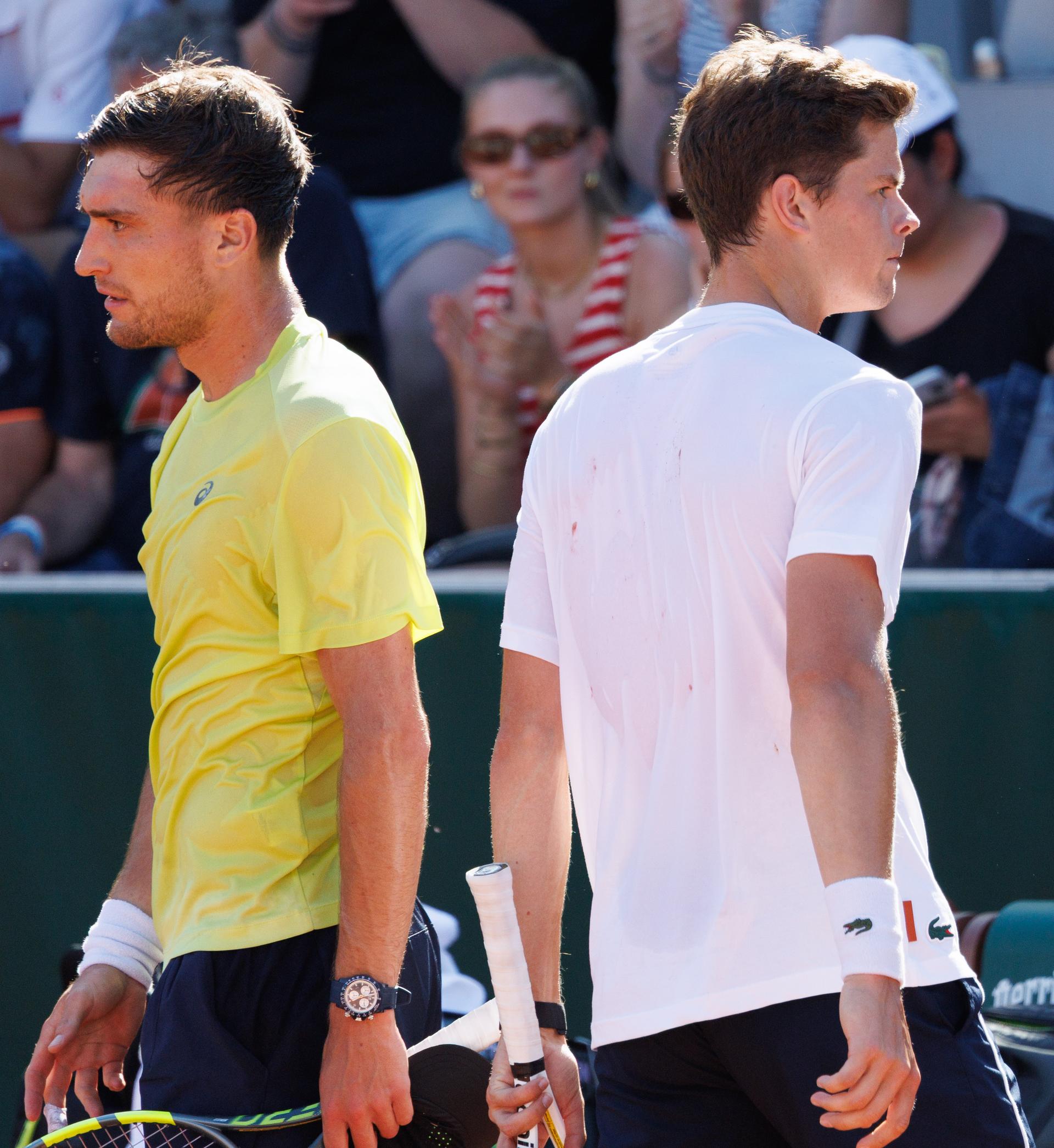 Belgian Raphael Collignon and Belgian Alexander Blockx pictured in action during the afternoon training session at the Roland Garros French Open tennis tournament, in Paris, France, Friday 22 May 2026. This year's tournament takes place from 24 May to 07 June. BELGA PHOTO BENOIT DOPPAGNE