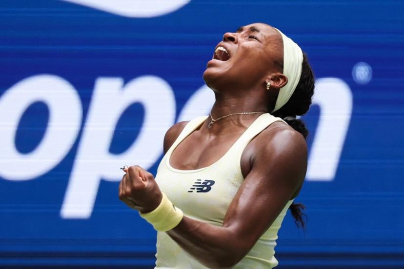 USA's Coco Gauff reacts when playing against Russia's Mirra Andreeva during their women's singles quarter-final tennis match on day eleven of the US Open tennis tournament at the USTA Billie Jean King National Tennis Center in New York on September 9, 2026.  TIMOTHY A. CLARY / AFP