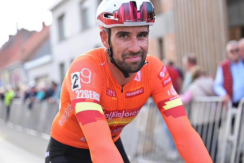 Spain's Felipe Orts crosses the finish line of  the men elite race of the 'Kermiscross' cyclocross cycling event, on Thursday 15 October 2026, in Ardooie. BELGA PHOTO DAVID PINTENS
