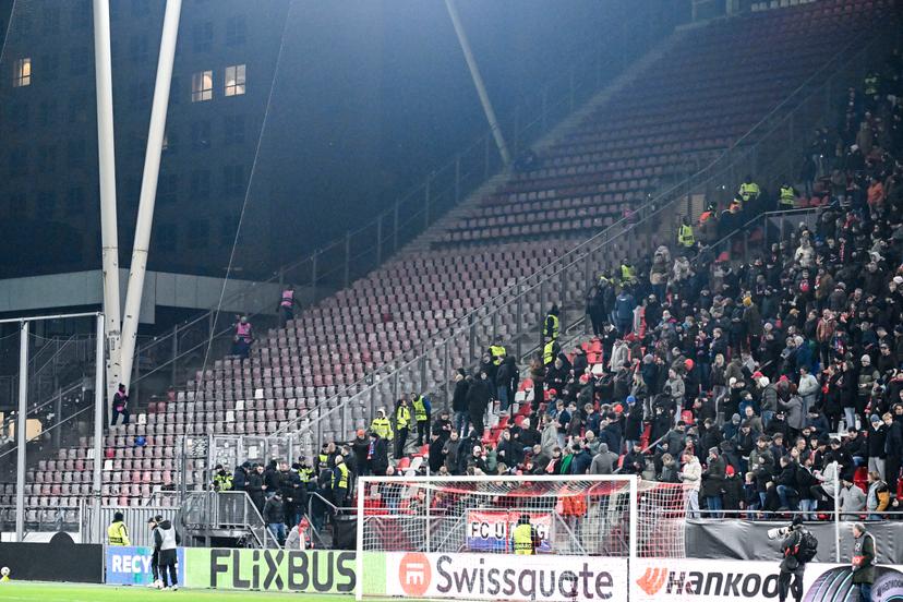 An empty away section is pictured ahead of a soccer game between Dutch soccer club FC Utrecht and Belgian KRC Genk, on Thursday 22 January 2026 in Utrecht, Netherlands, the seventh game (out of 8) in the league phase of the UEFA Europa League competition. BELGA PHOTO TOM GOYVAERTS