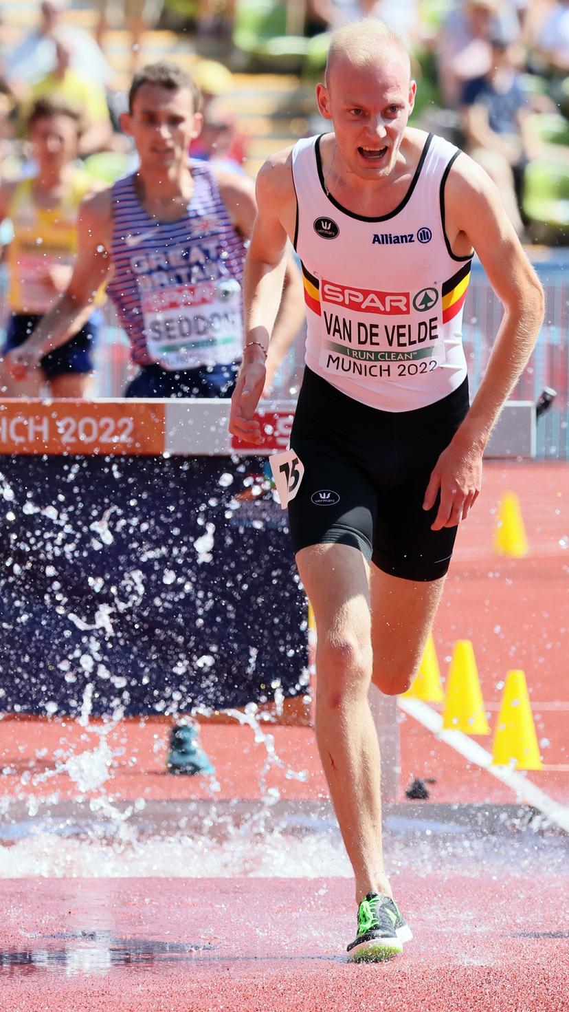 Belgian Tim Van De Velde pictured in action during the heats of the men's 3000m steeplechase race on the second day of the Athletics European Championships, at Munich 2022, Germany, on Tuesday 16 August 2022. The second edition of the European Championships takes place from 11 to 22 August and features nine sports. BELGA PHOTO BENOIT DOPPAGNE
