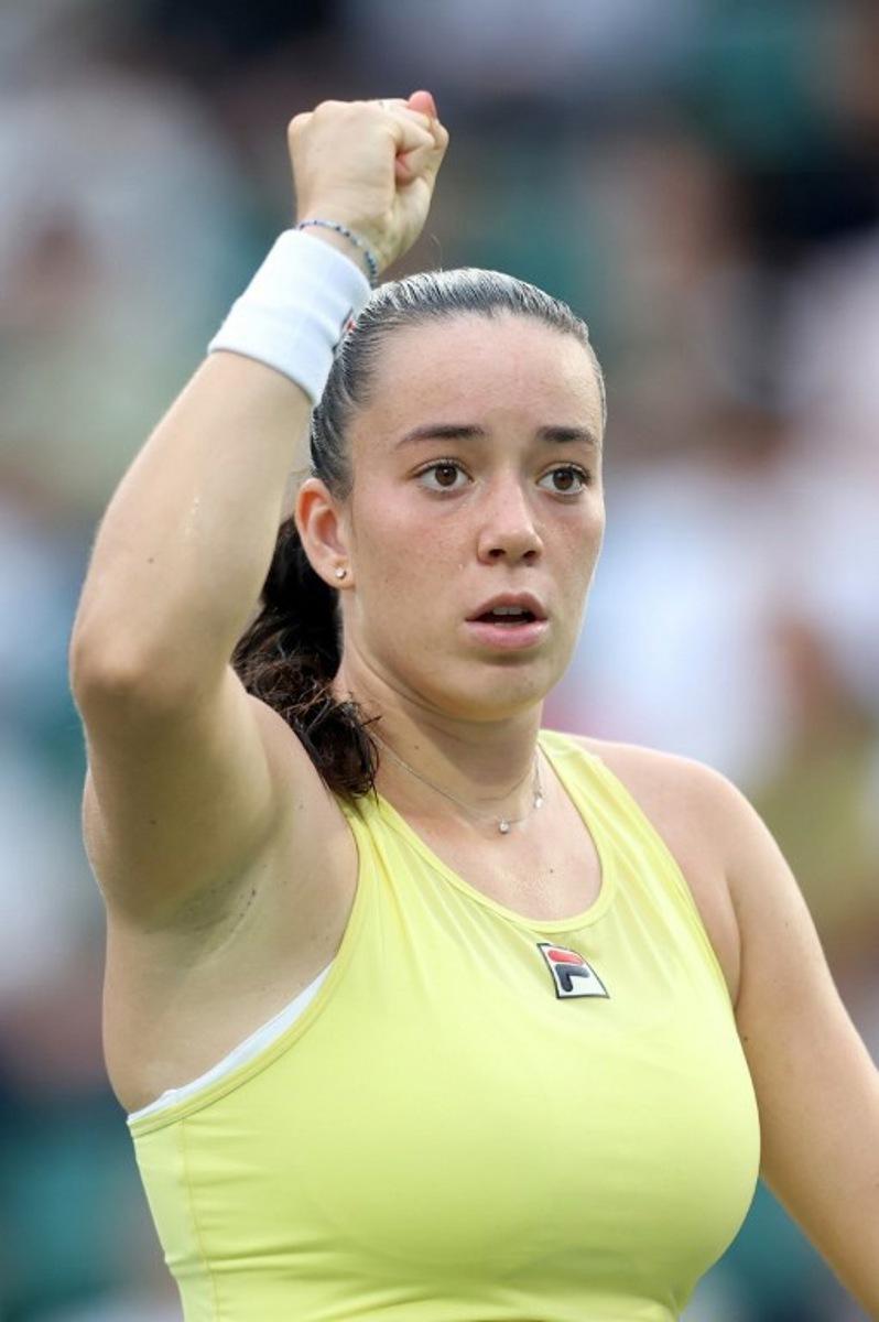 Czech Republic's Tereza Valentova reacts after a point against Romania's Jaqueline Cristian during their women's singles semi-final match at the Japan Open tennis tournament in Osaka on October 18, 2025.  PAUL MILLER / AFP