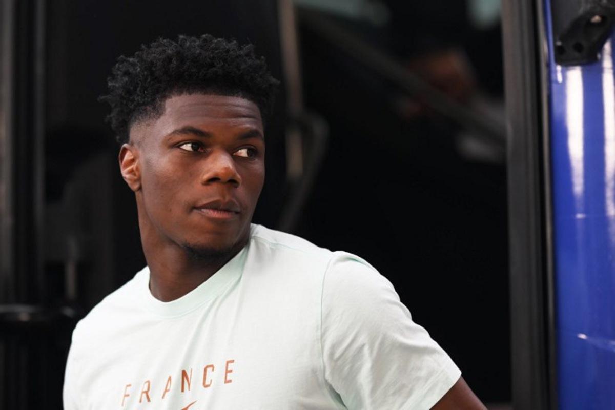 France's midfielder #08 Aurelien Tchouameni arrives ahead of the 2026 World Cup Group I football match between Norway and France at the Boston Stadium in Foxborough on June 26, 2026.   MAURO PIMENTEL / AFP