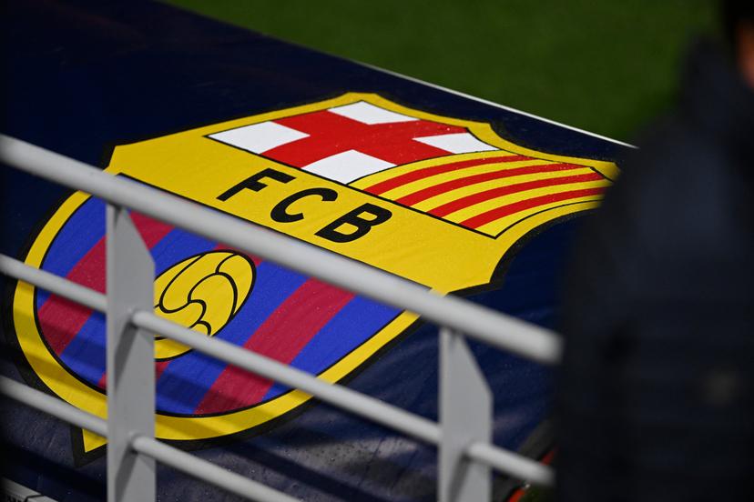 Illustration shows the logo of FCB at a training of Spanish club FC Barcelona, on Tuesday 12 December 2023 in Antwerp. The team is preparing for tomorrow's game against Belgian soccer team Royal Antwerp FC, on day six of the Champions League group stage, in group H. BELGA PHOTO TOM GOYVAERTS
