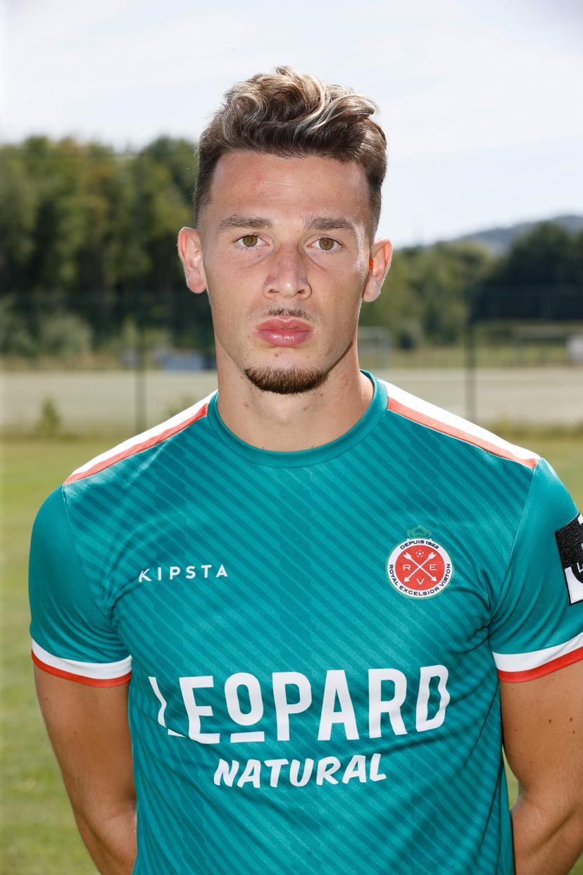 Virton's Matias Lloci poses for the photographer during the 2022-2023 photoshoot of Belgian Challenger League club RE Virton, Monday 08 August 2022 in Virton. BELGA PHOTO BRUNO FAHY