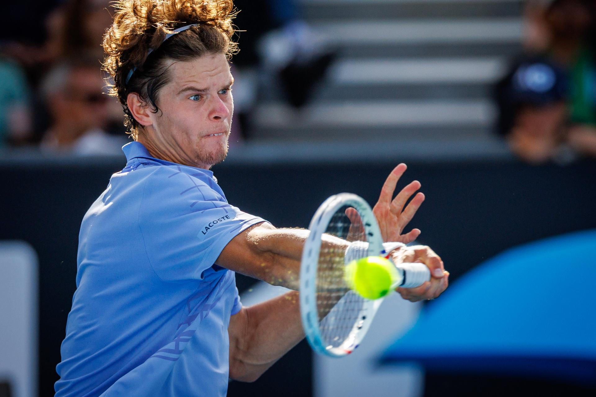 Belgium's Alexander Blockx pictured during a third round qualifying match in the men's singles against Australia's Kubler at the Australian Open, Melbourne Park, Melbourne on Thursday 15 January 2026.  BELGA PHOTO PATRICK HAMILTON  --- BENELUX ONLY   ---