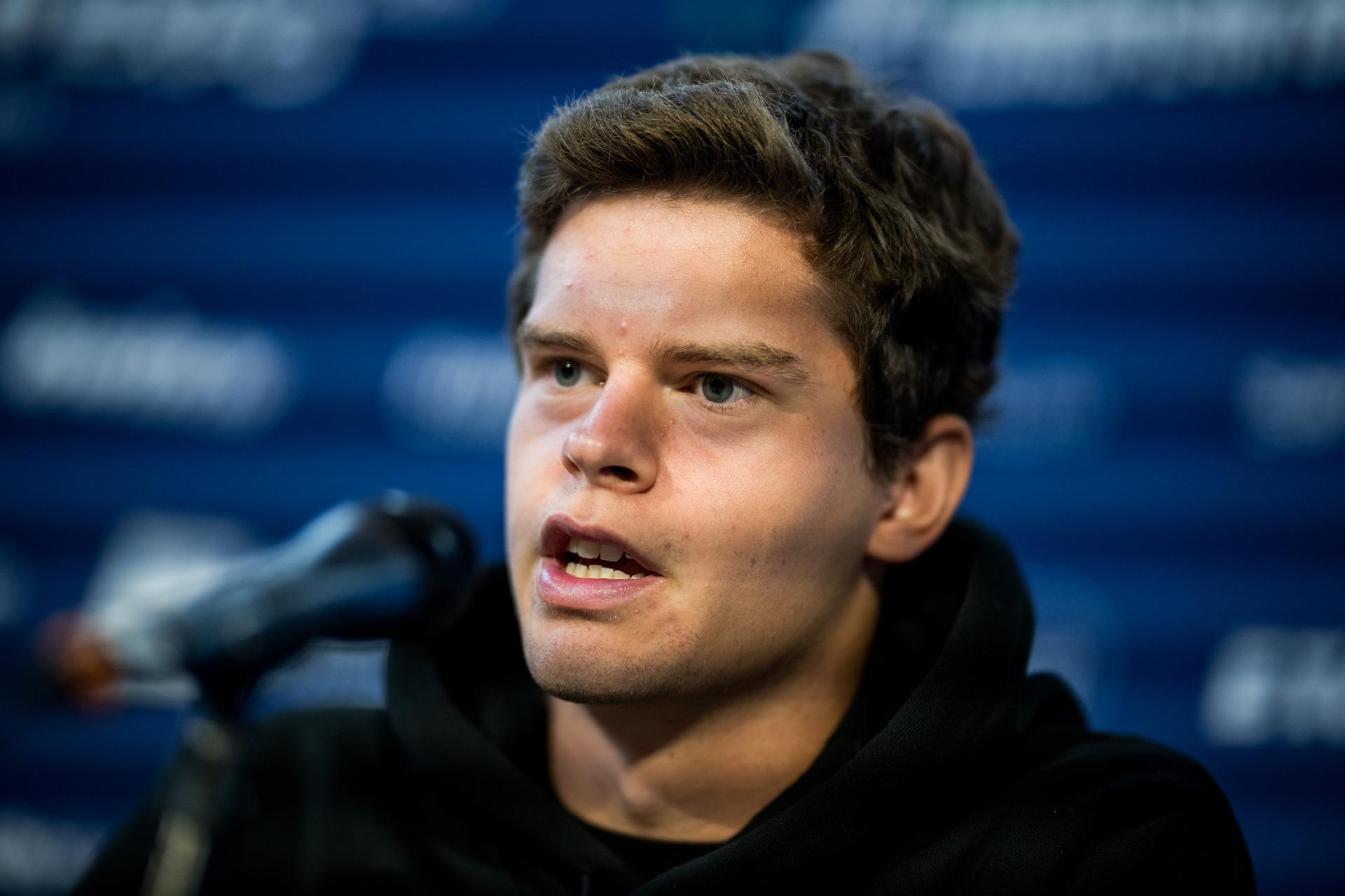 Alexander Blockx of Belgium talks to the press during the European Open ATP tennis tournament in Brussels, on Monday 19 October. This year's edition of the tournament is taking place from 17 to 25 October BELGA PHOTO JASPER JACOBS