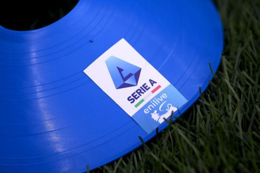 The logo of the new sponsor of Lega Serie A "Eni live" is pictured during the Italian Serie A football match between Genoa and Inter Milan at the Luigi Ferraris Stadium in Genoa, on August 17, 2024.  MARCO BERTORELLO / AFP