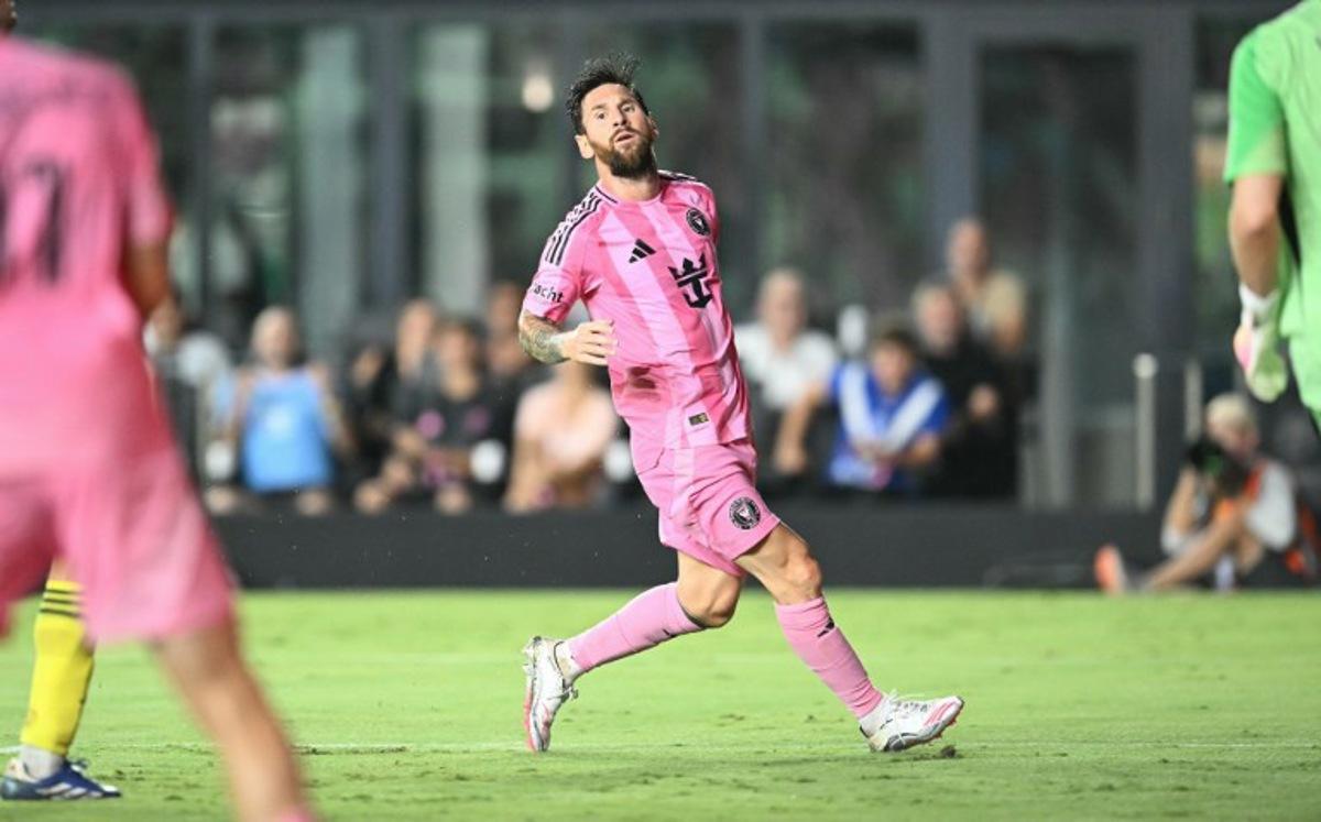 Inter Miami's Argentine forward #10 Lionel Messi reacts after missing a pass during the Major League Soccer (MLS) regular season soccer match between Inter Miami CF and Nashville SC at Chase Stadium in Fort Lauderdale, Florida on July 12, 2025.  CHANDAN KHANNA / AFP