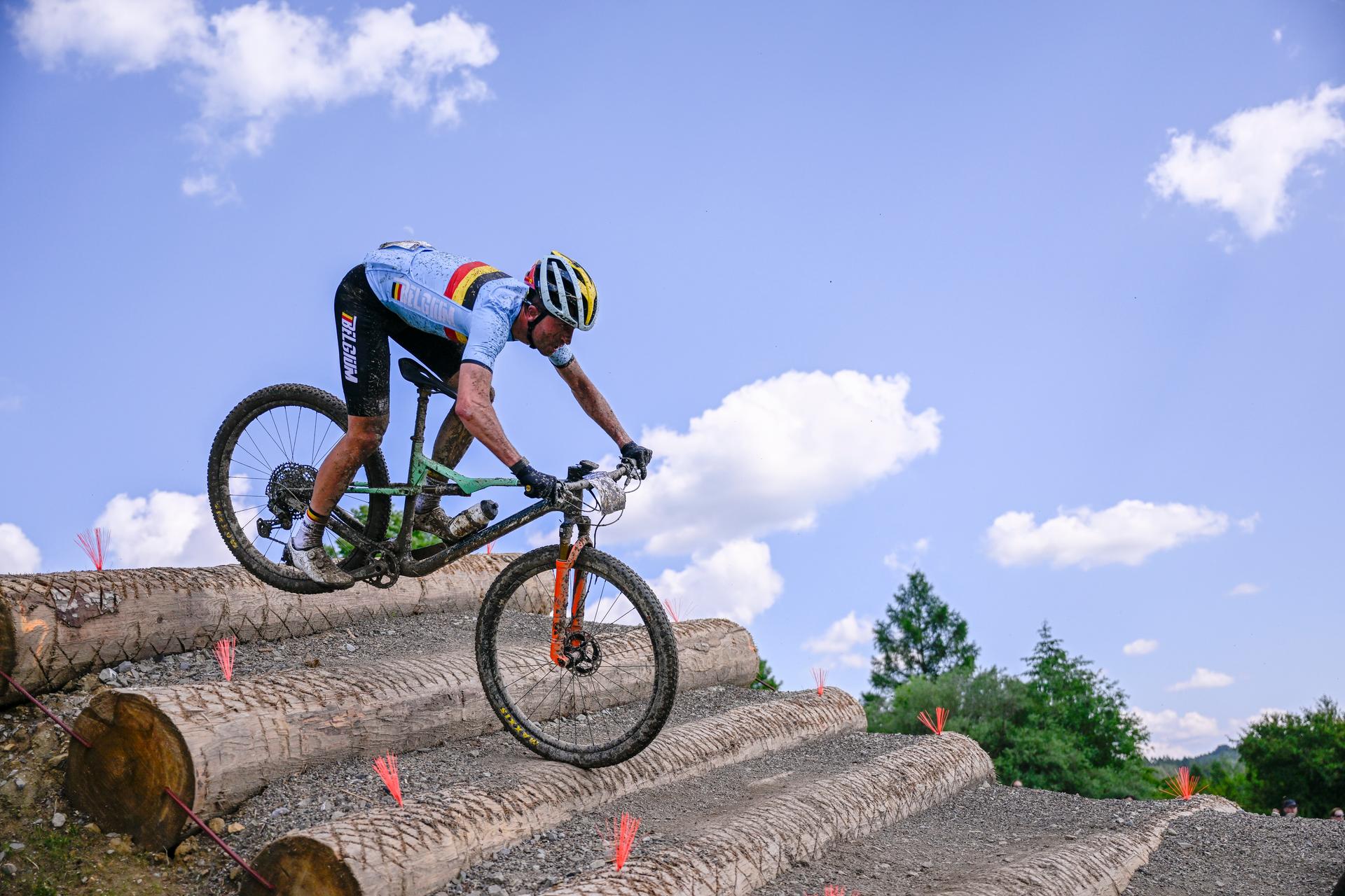 Mountain Biker  Pierre de Froidmont pictured in action during the men cross-country event in the Cycling Mountain Bike competition at the European Games in Krakow, Poland on Sunday 25 June 2023. The 3rd European Games, informally known as Krakow-Malopolska 2023, is a scheduled international sporting event that will be held from 21 June to 02 July 2023 in Krakow and Malopolska, Poland. BELGA PHOTO LAURIE DIEFFEMBACQ