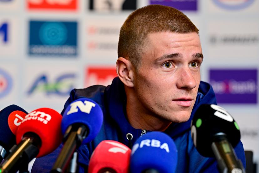 Belgian Remco Evenepoel pictured at press conference during the cycling road world championships, in Kigali, Rwanda, Friday 26 September 2025. The 2025 UCI Road World Championships take place from 21 to 28 September in Kigali, Rwanda. BELGA PHOTO DIRK WAEM