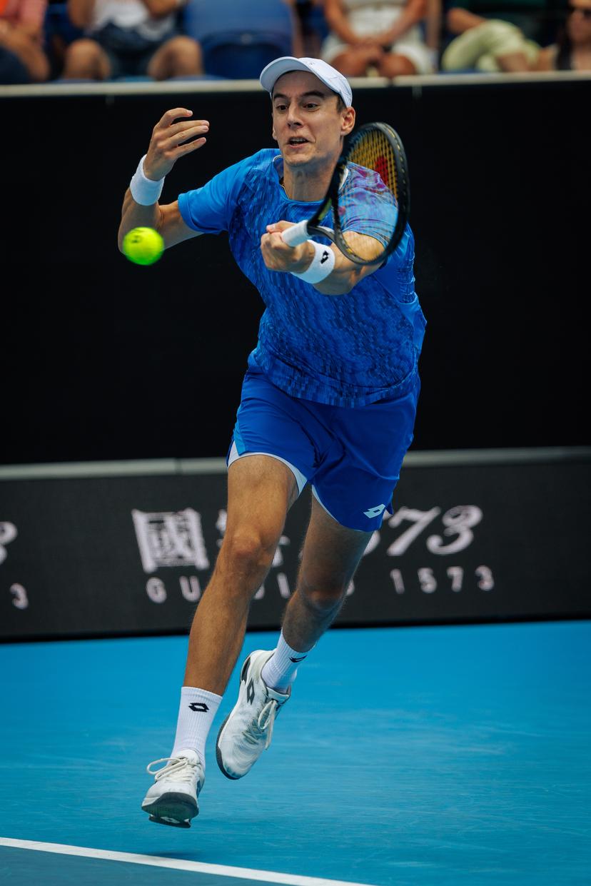 Belgian Joran Vliegen pictured during a doubles tennis match between Belgian-Australian pair Vliegen-Ebden and American pair Krajicek-Ram, in the first round of the men's doubles at the 'Australian Open' Grand Slam tennis tournament, Friday 17 January 2025 in Melbourne Park, Melbourne, Australia. The 2025 edition of the Australian Grand Slam takes place from January 12th to January 26th. BELGA PHOTO PATRICK HAMILTON BELGIUM ONLY