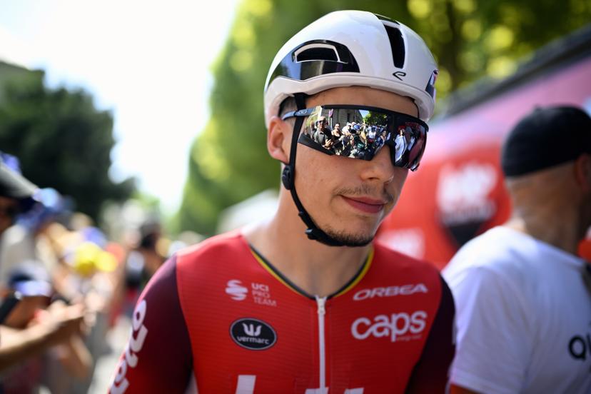 Belgian Arnaud De Lie of Lotto Cycling Team pictured at the start of stage nine of the 2025 Tour de France cycling, from Chinon to Chateauroux (170 km), on Sunday 13 July 2025 in France. The 112th edition of the Tour de France starts on Saturday 5 July in Lille, France, and will finish in Paris, France on the 27th of July. BELGA PHOTO JASPER JACOBS