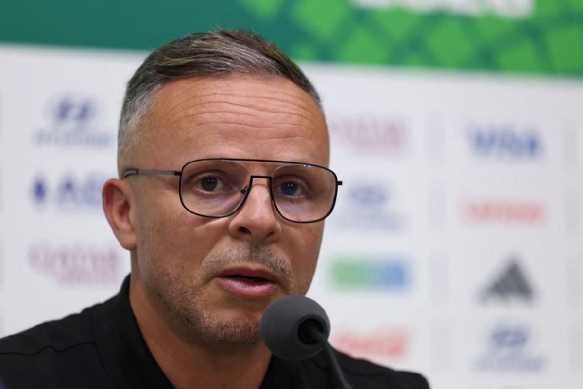 Morocco's head coach Mohamed Ouahbi speaks during a press conference on the eve of the 2026 World Cup Round of 32 football match between Morocco and the Netherlands at Monterrey stadium in Guadalupe, Nuevo Leon, Mexico on June 28, 2026.   Julio Cesar AGUILAR / AFP