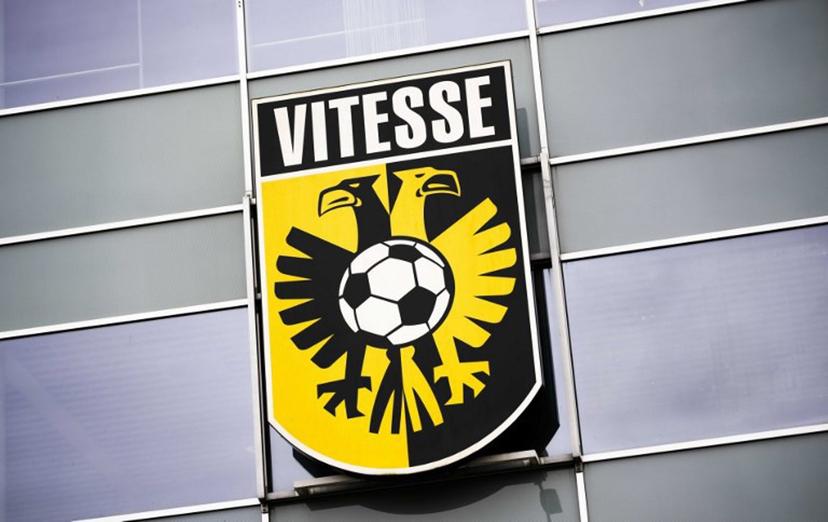 This photograph shows the logo of Dutch football club Vitesse Arnhem, in Arnhem on October 30, 2024.   STRINGER / ANP / AFP