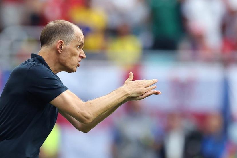 England's German head coach Thomas Tuchel gestures during the 2026 World Cup football tournament quarter-final match between Norway and England at Miami Stadium in Miami Gardens on July 11, 2026.   PATRICIA DE MELO MOREIRA / AFP