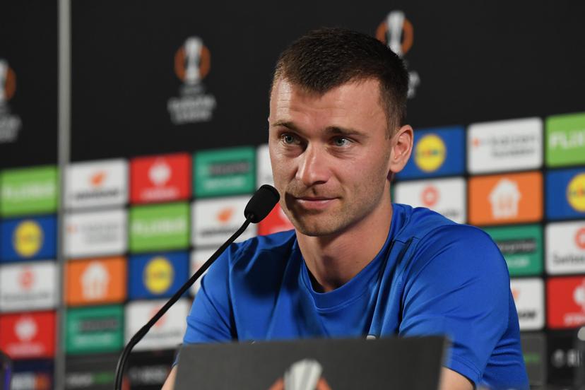 Genk's Bryan Heynen pictured during a press conference of Belgian soccer team KRC Genk, on Wednesday 01 October 2025, in Genk. The team will play the Hungarian Ferencvarosi TC on Thursday, second game (out of 8) in the league phase of the UEFA Europa League competition. BELGA PHOTO JILL DELSAUX