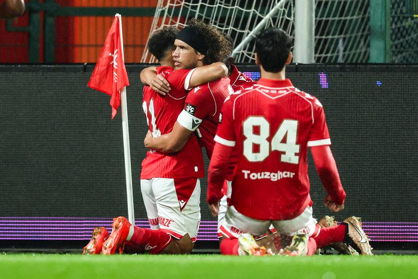 Standard's Adnane Abid celebrates after scoring during a soccer match between Standard de Liege and FCV Dender EH, Friday 16 October 2026 in Liege, a game in the 1/16 final of the Croky Cup Belgian cup competition. BELGA PHOTO BRUNO FAHY