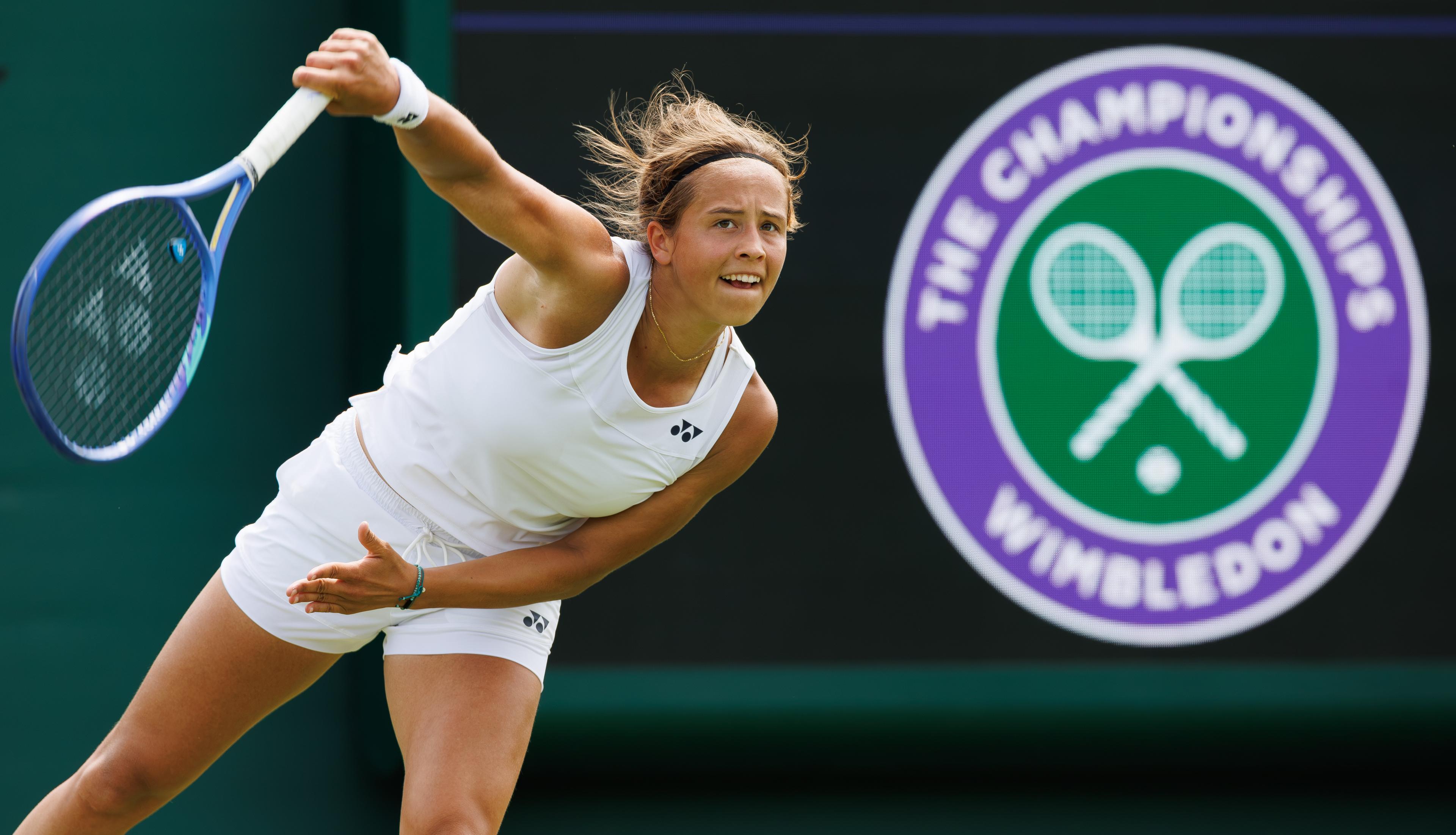 Belgian Hanne Vandewinkel pictured in action during the afternoon training session at the Wimbledon grand slam tennis tournament in London, Britain, Saturday 27 June 2026. The main tournament is starting on Monday 29th June. BELGA PHOTO BENOIT DOPPAGNE