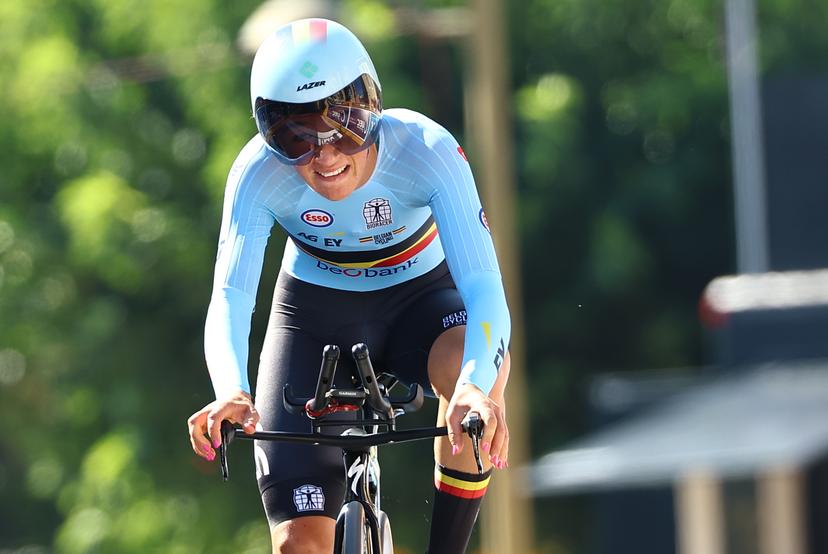 Belgian Luca Vierstraete pictured in action during the 24 km time trial of the Women U23 category at the UEC road European cycling championships, Wednesday 01 October 2025, in Loriol-sur-Drome, France. The European cycling championships Drome-Ardeche takes place from 1 to 5 October, France. BELGA PHOTO DAVID PINTENS