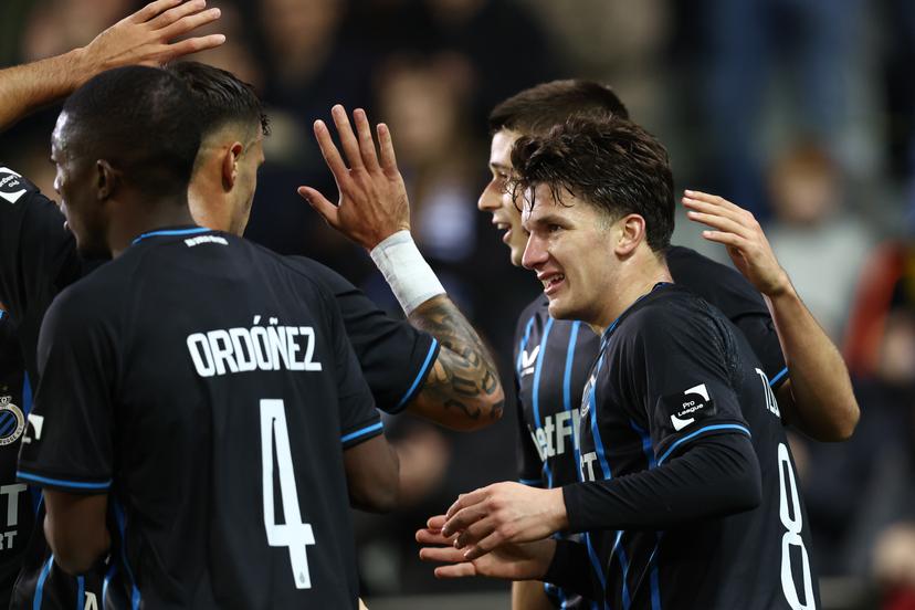 Club's Christos Tzolis celebrates after scoring during a soccer match between Club Brugge and FC Dender EH, Saturday 01 November 2025 in Brugge, on day 13 of the 2025-2026 'Jupiler Pro League' first division of the Belgian championship. BELGA PHOTO BRUNO FAHY