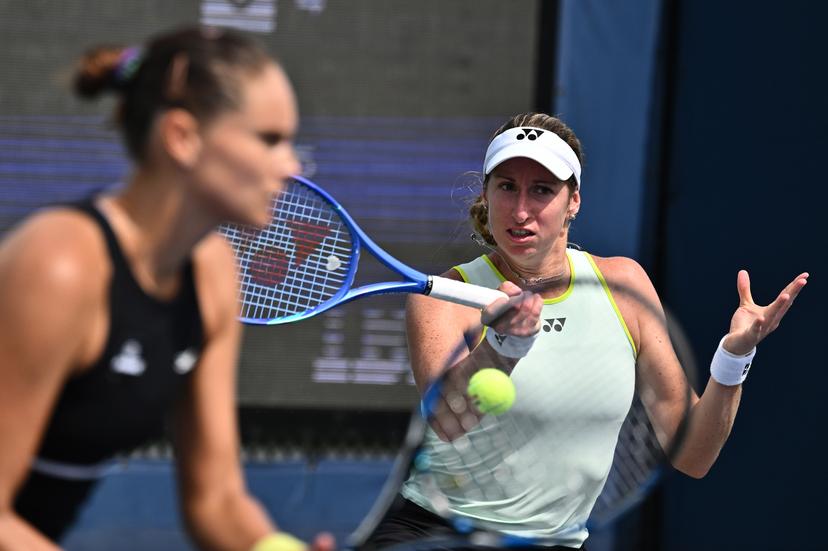 Magali Kempen of Belgium (r) and partner Alexandra Panova play against Makoto Nimoya of Japan and partner Mariia Kozyreva in the Women's Doubles Round 1 of the 2026 US Open Tennis Championship, USTA Billie Jean King National Tennis Center in Flushing Meadow-Corona Park, in the Queens borough of New York, NY, September 3, 2026. (Photo by Anthony Behar/Sipa USA) BELGA PHOTO BENELUX ONLY