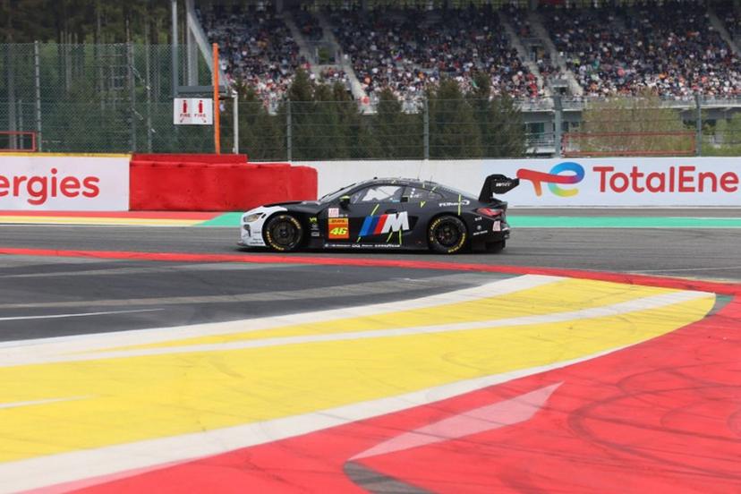 Team WRT drives their BMW car N° 46, droven by Ahmad Al Harthy, Valentino Rossi and Maxime Martin, during the FIA World Endurance Championship 2024 6 hour race of Spa-Francorchamps in Francorchamps, on May 10, 2024.  François WALSCHAERTS / AFP