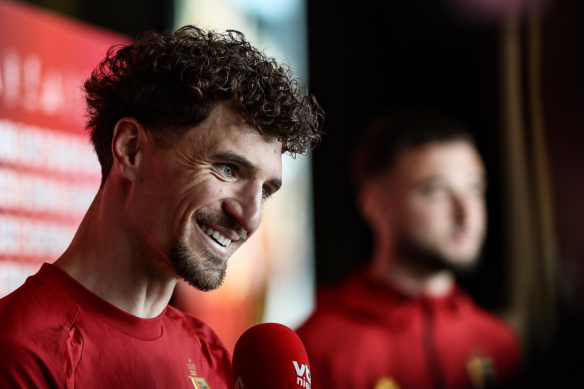 Belgium's Thomas Meunier pictured during a press conference of the Red Devils, the Belgian national soccer team, in Tubize on Tuesday 24 March 2026. The team is preparing for its friendly games against the United States and Mexico. These games are preparation games of the 2026 World Cup. BELGA PHOTO BRUNO FAHY