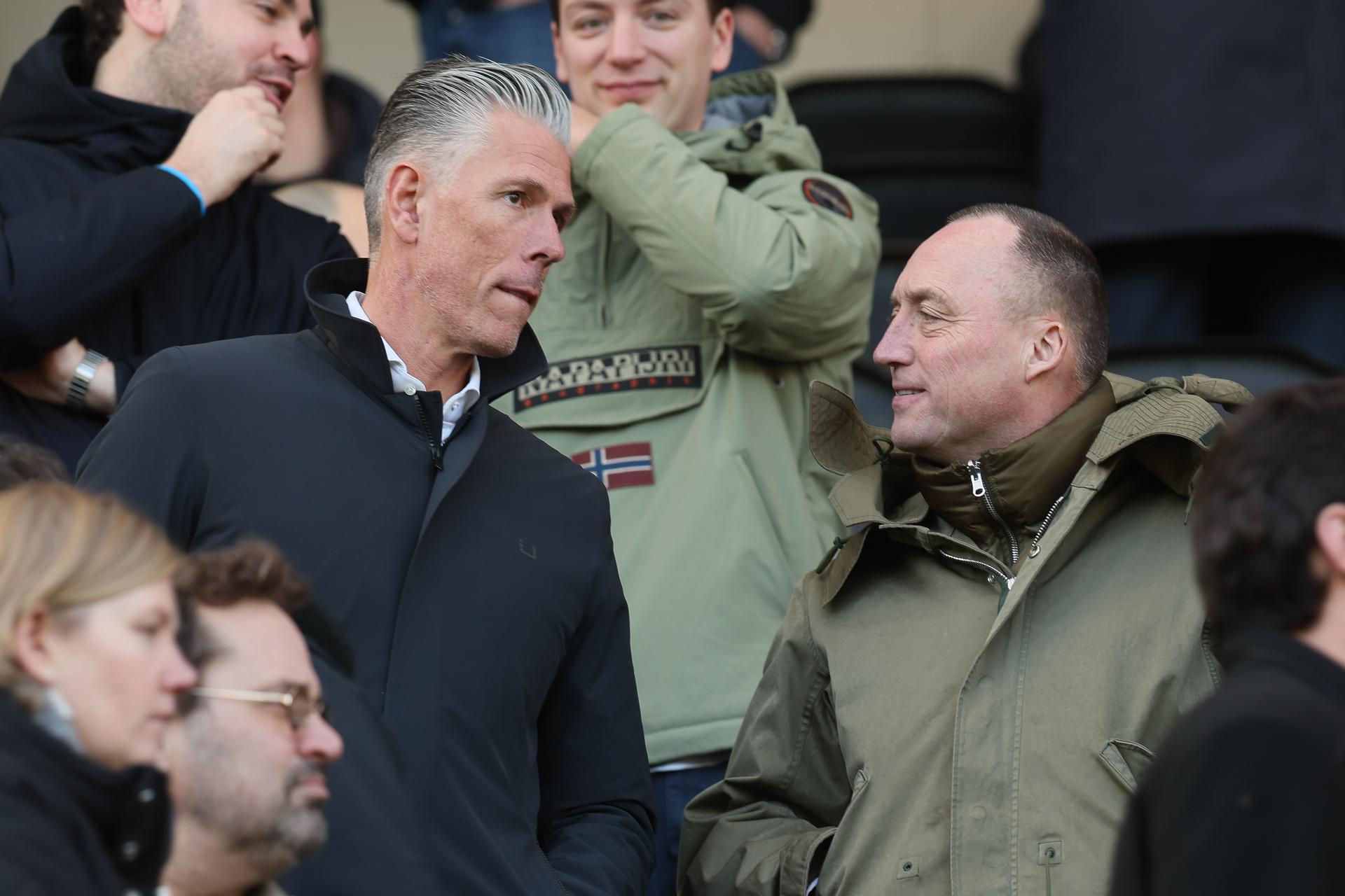 Anderlecht's sports director Michael Verschueren and Anderlecht's chairman Wouter Vandenhaute pictured during a soccer match between Club Brugge KV and RSC Anderlecht, Sunday 15 January 2023 in Brugge, on day 20 (out of 34) of the 2022-2023 'Jupiler Pro League' first division of the Belgian championship. BELGA PHOTO BRUNO FAHY