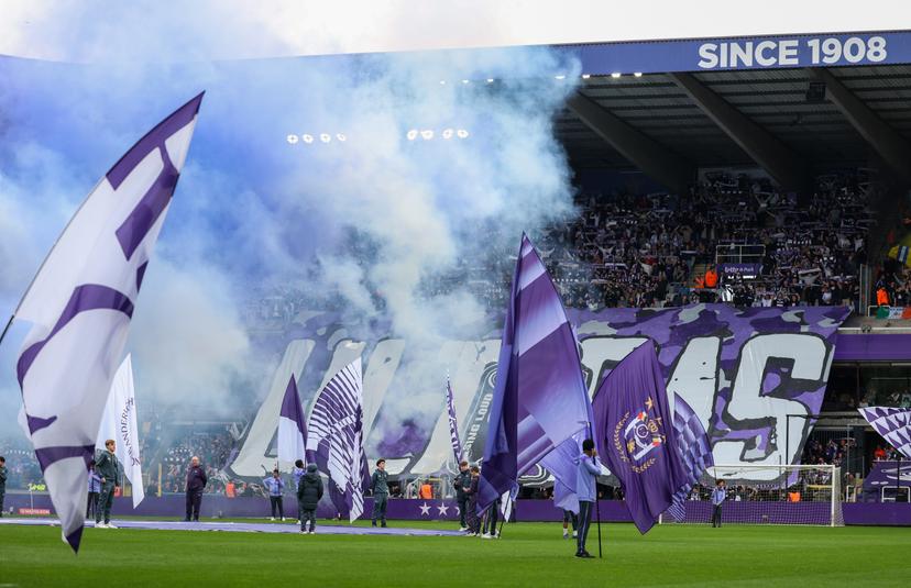 Illustrations pictures shows at the start of a soccer match between RSC Anderlecht and RUSG Royale Union Saint-Gilloise, Sunday 14 April 2024 in Brussels, on day 3 (out of 10) of the Champions' Play-offs of the 2023-2024 'Jupiler Pro League' first division of the Belgian championship. BELGA PHOTO VIRGINIE LEFOUR