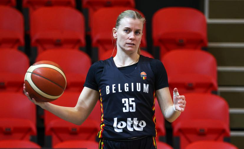 Belgium's Julie Vanloo pictured in action during the media day of Belgian national women basketball team 'the Belgian Cats', in Oostende, Monday 03 February 2025. The Cats will play on 06 February a FIBA EuroBasket 2025 qualifier game against Azerbaijan. BELGA PHOTO VIRGINIE LEFOUR
