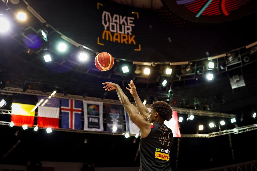 Belgium's Mamadou Guisse pictured during a training session of Belgium's national basketball team Belgian Lions, Tuesday 26 August 2025 in Katowice, Poland, before the start of the Eurobasket 2025 European championships. BELGA PHOTO TOMASZ SOKOLOWSKI *** BELGIUM ONLY ***