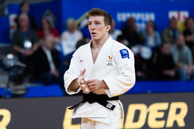 Jorre Verstraeten of Belgium (white) reacts during a fight in the Men -60kg, at the European Championships judo in Tbilisi, Georgia, on Thursday 16 April 2026. BELGA PHOTO NIKOLA KRISTC
