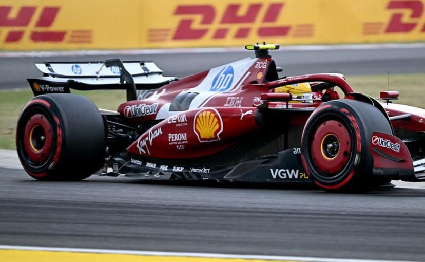 Ferrari' British driver Lewis Hamilton competes during the qualifying session of the Formula One Hungarian Grand Prix at the Hungaroring circuit in Mogyorod, near Budapest, Hungary, on August 2, 2025.  Attila KISBENEDEK / AFP