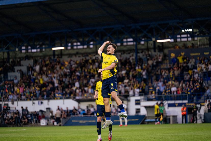 Union's Mateo Biondic celebrate after scoring during a soccer match between Union Saint-Gilloise and RSC Anderlecht, Sunday 30 August 2026 in Brussels, on day 4 of the 2026-2027 'Jupiler Pro League' first division of the Belgian championship. BELGA PHOTO EMILE WINDAL