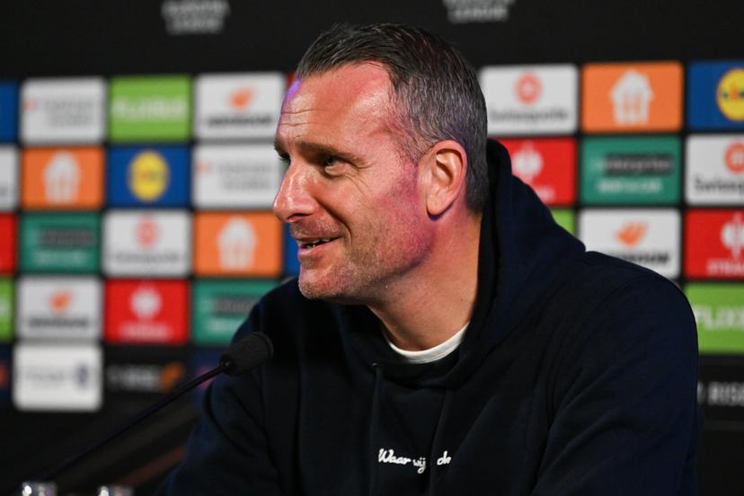 Genk's head coach Nicky Hayen pictured during a press conference of Belgian soccer team KRC Genk, Wednesday 25 February 2026 in Genk. The team is preparing for tomorrow's match against Croatian GNK Dinamo Zagreb, in the play-off for the knockout phase of the UEFA Europa League tournament. Genk won the first leg 1-3. BELGA PHOTO JILL DELSAUX