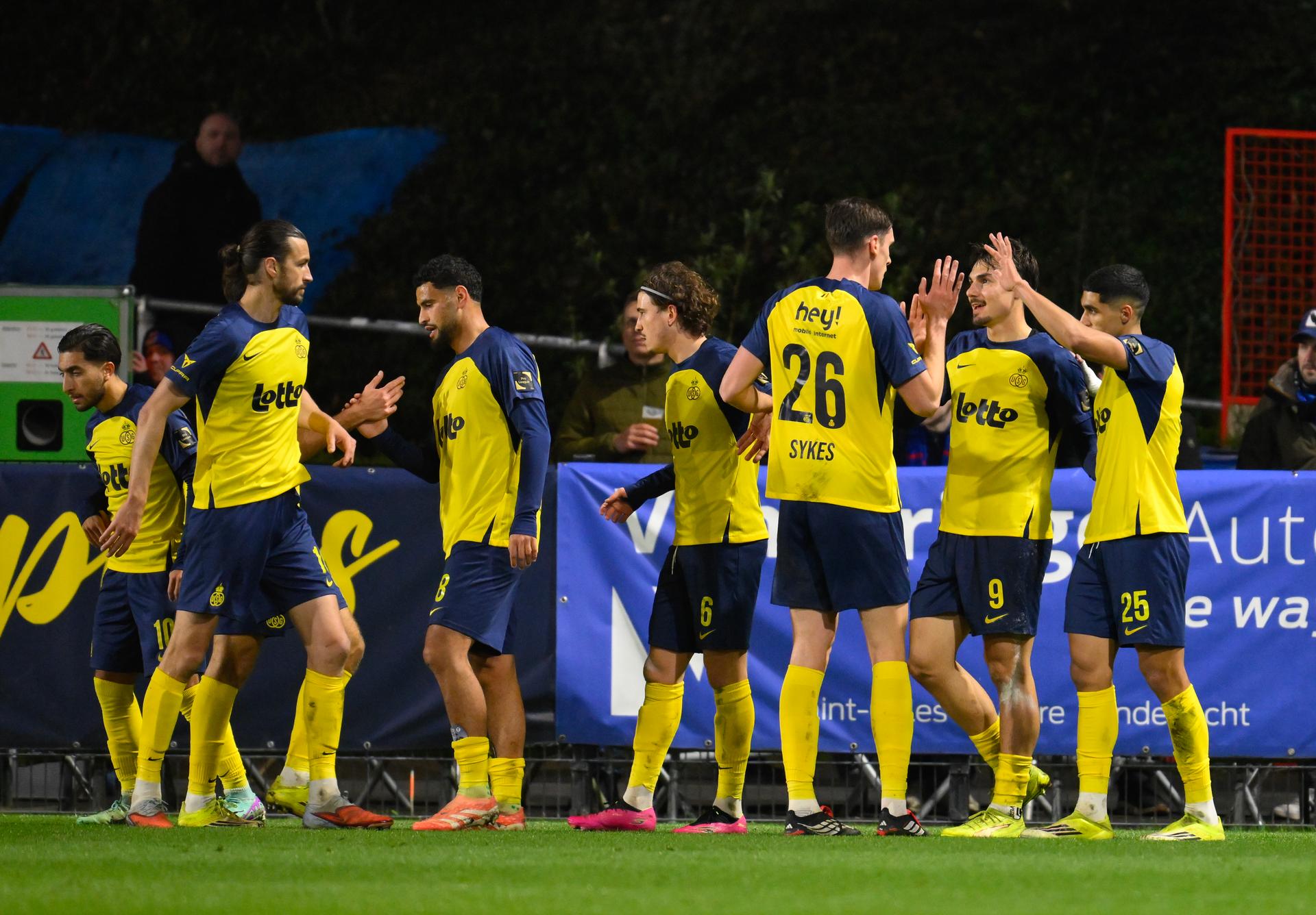 Union's Mateo Biondic celebrates after scoring during a soccer match between Royale Union Saint-Gilloise and FCV Dender EH, Saturday 14 March 2026 in Brussels, on day 29 of the 2025-2026 'Jupiler Pro League' first division of the Belgian championship. BELGA PHOTO JOHN THYS