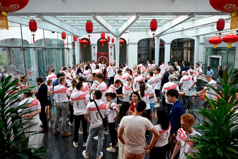 Delegation members pictured at a press conference for the presentation of the Belgian delegation for the World Games in Chengdu, China (07-17/08) on Wednesday 18 June 2025 in Brussels. BELGA PHOTO DIRK WAEM
