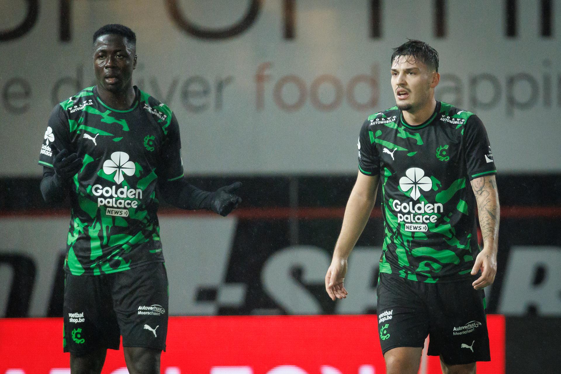 Cercle's Oumar Diakite and Cercle's Gary Magnee look dejected during a soccer match between SV Zulte Waregem and Cercle Brugge, Saturday 29 November 2025 in Waregem, on day 16 of the 2025-2026 'Jupiler Pro League' first division of the Belgian championship. BELGA PHOTO KURT DESPLENTER