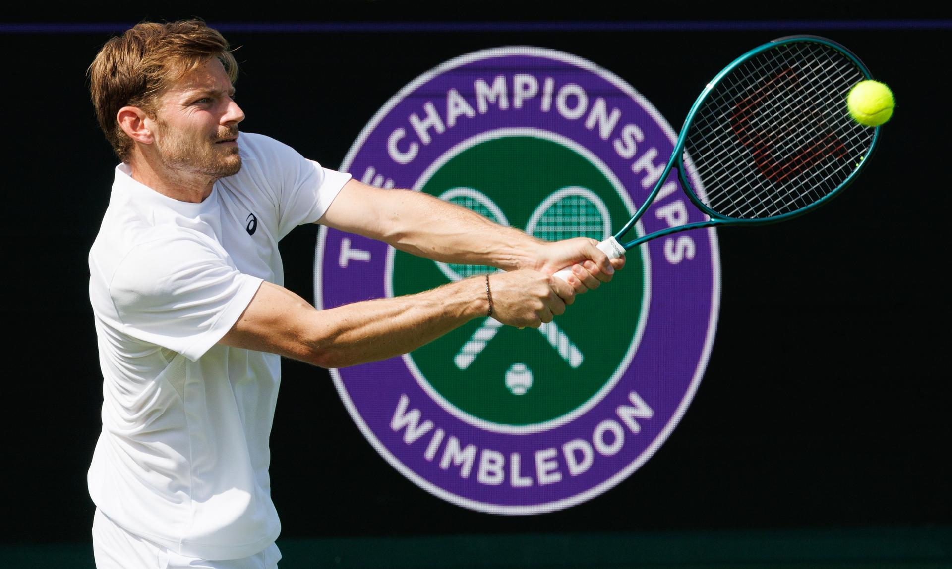 Belgian David Goffin pictured in action during the afternoon training session the 2025 Wimbledon grand slam tennis tournament at the All England Tennis Club, in south-west London, Britain, Thursday 26 June 2025. BELGA PHOTO BENOIT DOPPAGNE
