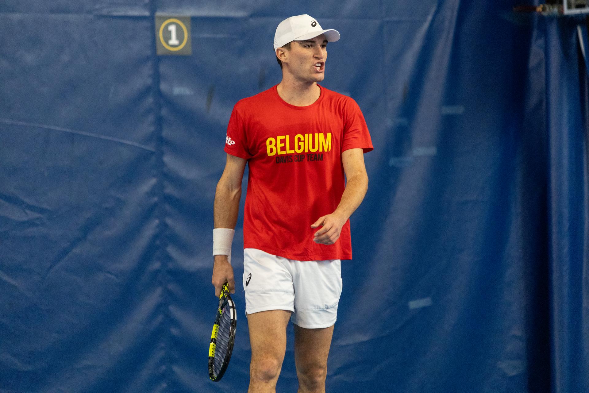 Belgian Raphael Collignon pictured during an open training session of the Belgian Davis Cup team ahead of the Davis Cup Finals (November 18-23), in Wilrijk, on Wednesday 12 November 2025. BELGA PHOTO ZENO DRUYTS