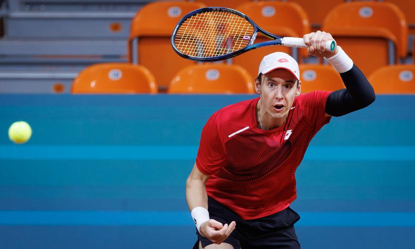 Belgian Joran Vliegena pictured during a training session of the Belgian team, Friday 06 February 2026, in Plovdiv, Bulgaria. Belgium will compete this weekend in the Davis Cup qualifiers against Bulgaria. BELGA PHOTO BENOIT DOPPAGNE