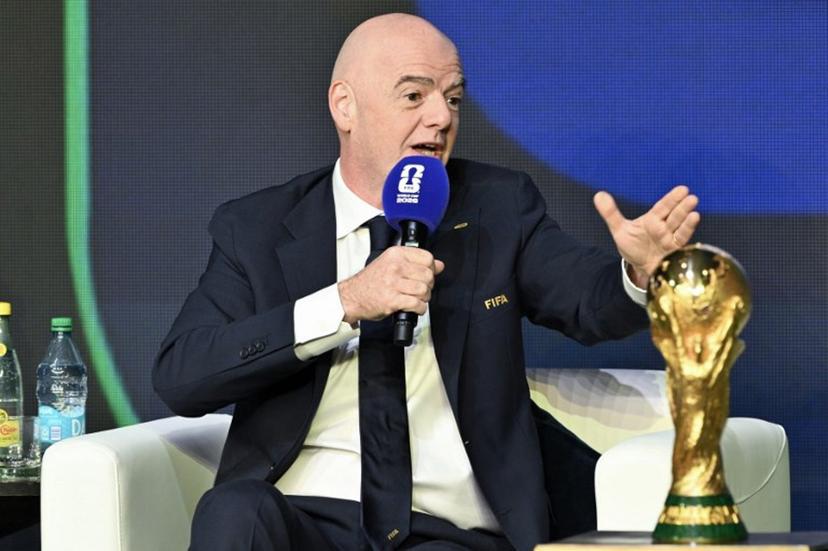 FIFA President Gianni Infantino speaks during the FIFA World Cup 2026 official match schedule announcement in Washington, DC, on December 6, 2025.  Roberto SCHMIDT / AFP