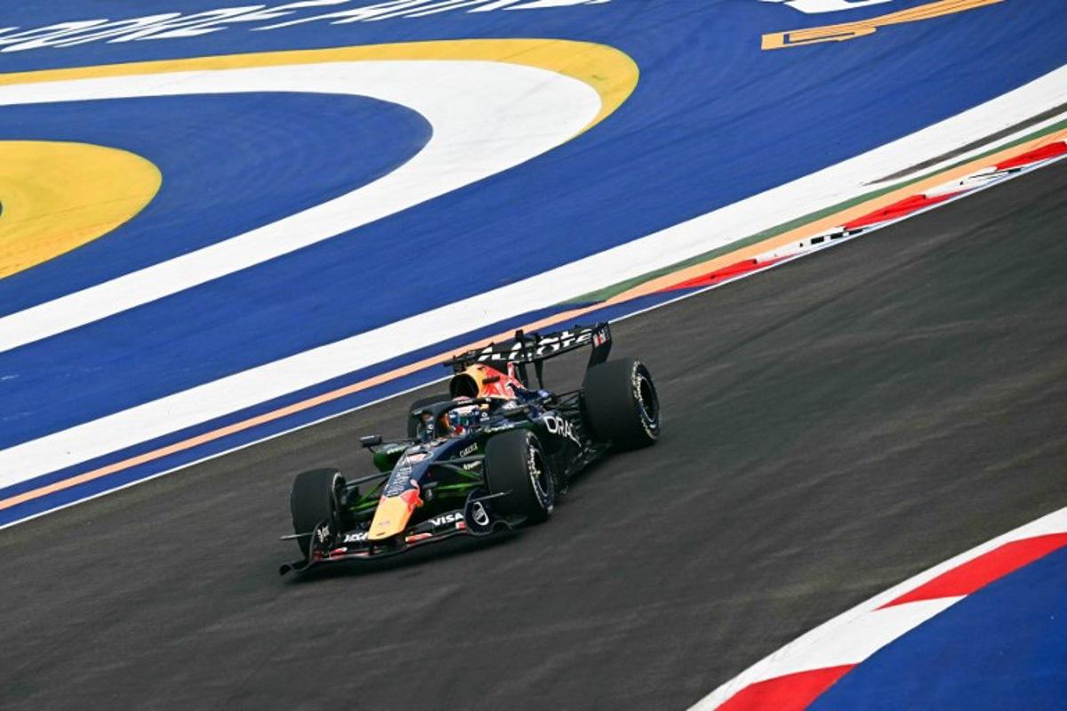 Red Bull Racing's Dutch driver Max Verstappen drives during a practice session ahead of the Formula One Singapore Grand Prix at the Marina Bay Street Circuit in Singapore on October 9, 2026.  Lillian SUWANRUMPHA / AFP
